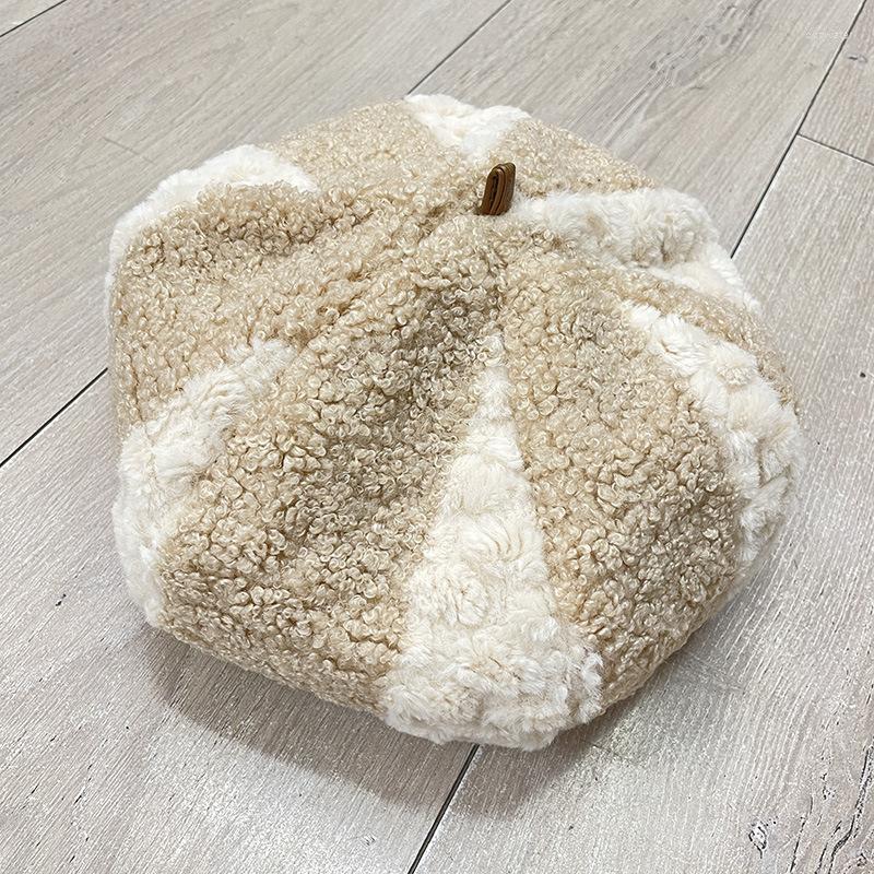 

Berets Autumn And Winter Warm Beret Wholesale Japanese Imitation Fur Pumpkin Hat Women's Sweet Trendy Stitching Painter Hats Boinas, White