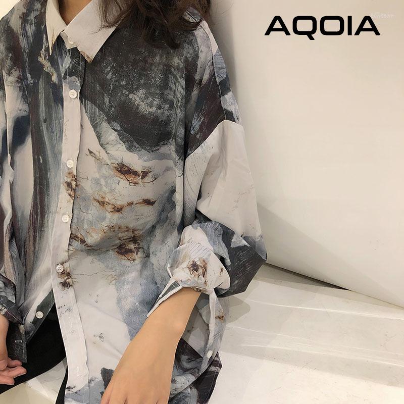 

Women's Blouses 2022 Spring Chic Oversize Abstract Ink Printing Long Sleeve Women Blouse Shirt Trun Down Collar Loose Button Up Ladies, Sku
