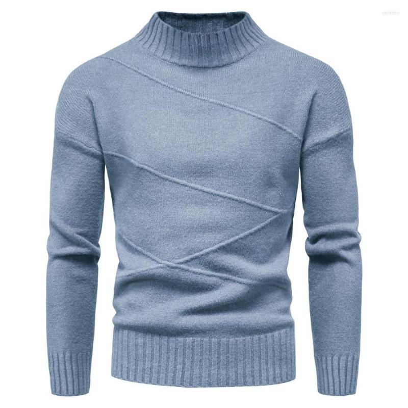 

Men's Sweaters Autumn Winter Men's Stripe Sweater Half Turtleneck Solid Color Casual Knitted Pullovers Classic Slim Fit Brand, Beige