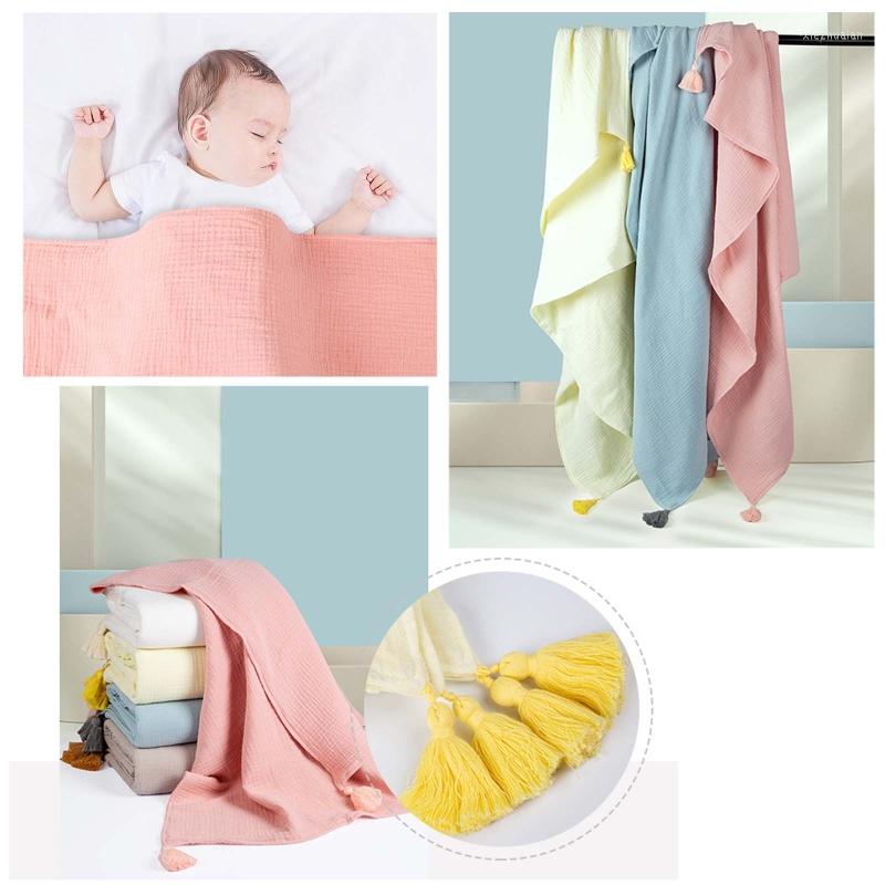 

Blankets 127D 120x150cm Baby Receiving Blanket Sleepsack Soft Cotton 4 Layers Muslin Gauze Swaddle Wrap Solid Color Sleeping Bag, White