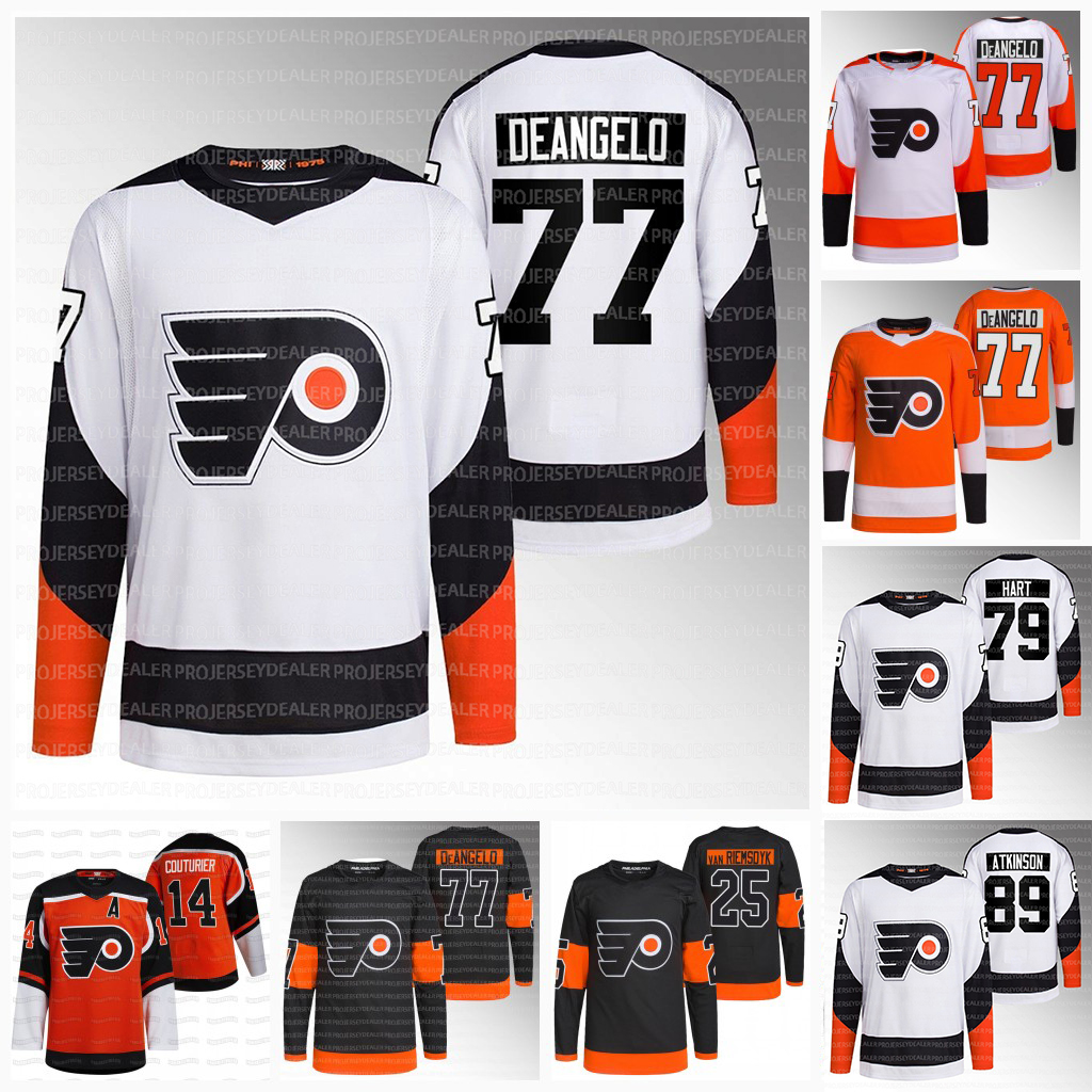 

Tony DeAngelo 2022-23 Reverse Retro Flyers Jersey Travis Konecny James van Riemsdyk Cam Atkinson Zack MacEwen Carter Hart Derick Brassard Joel Farabee Couturier, 2022-23 reverse retro youth s-xl