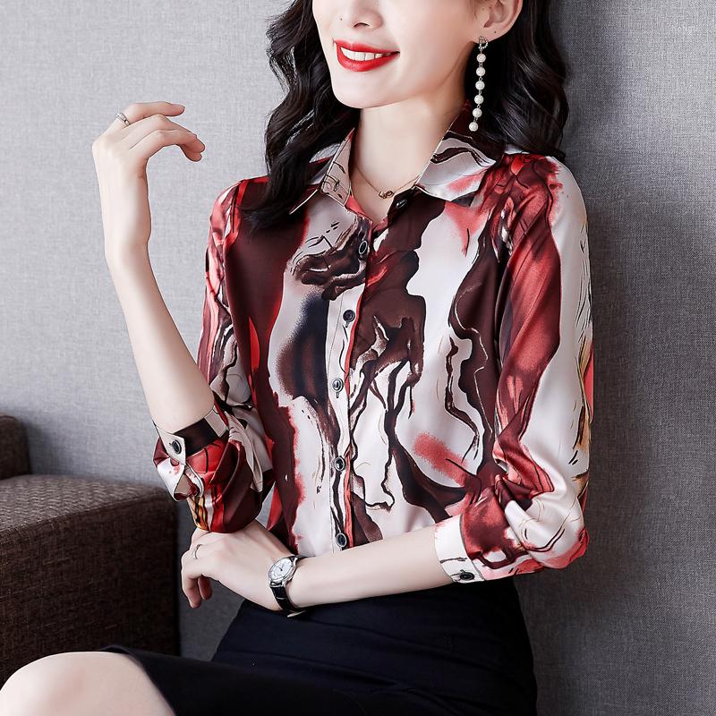 

Women's Blouses Chiffon Women's Printing Polo Sexy Shirt Casual Long Sleeve Top Fashion Summer Female Clothing Movafag, Green