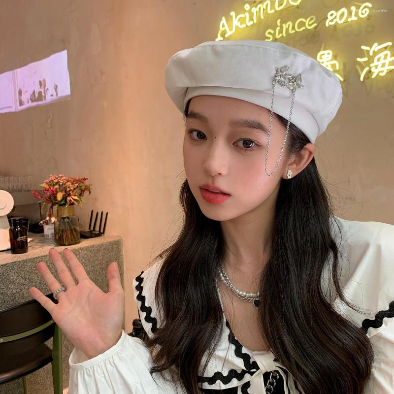 

Berets 2022 Hand-beaded Beret Women Autumn And Winter Korean Retro Wild Velvet Elegant Painter Gorras Beretki