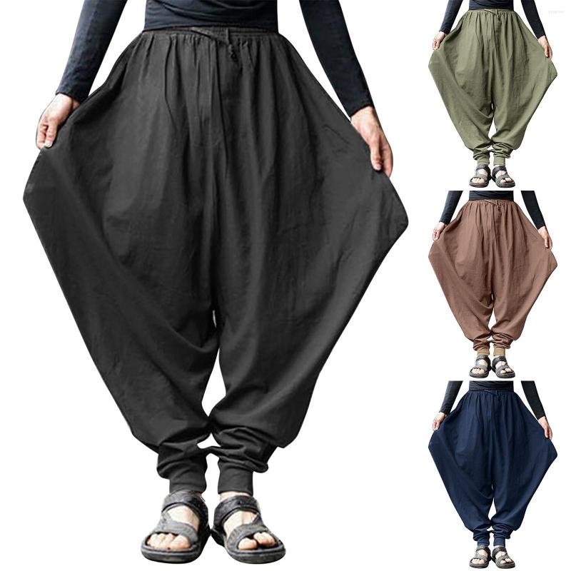 

Men's Pants Streetwear Harem Men Summer Retro Drop Crotch Cotton Joggers Male Solid Loose Large Size Trousers Trendy Pantalones Hombre, Army green