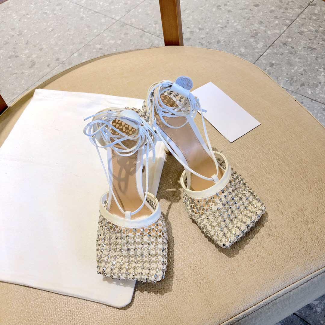 

Women high heel SPARKLE STRETCH Sandals Slippers Fashion Leather Rhinestone Mesh Sandal slides Top Ladies office party wedding Dress shoes