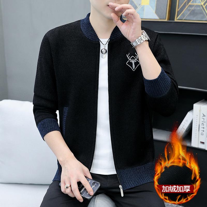 

Men's Sweaters Knitted Coat Men's 2022 Autumn Winter Plush Thickened Knitwear Casual Sweater Baseball Neck Cardigan, Black
