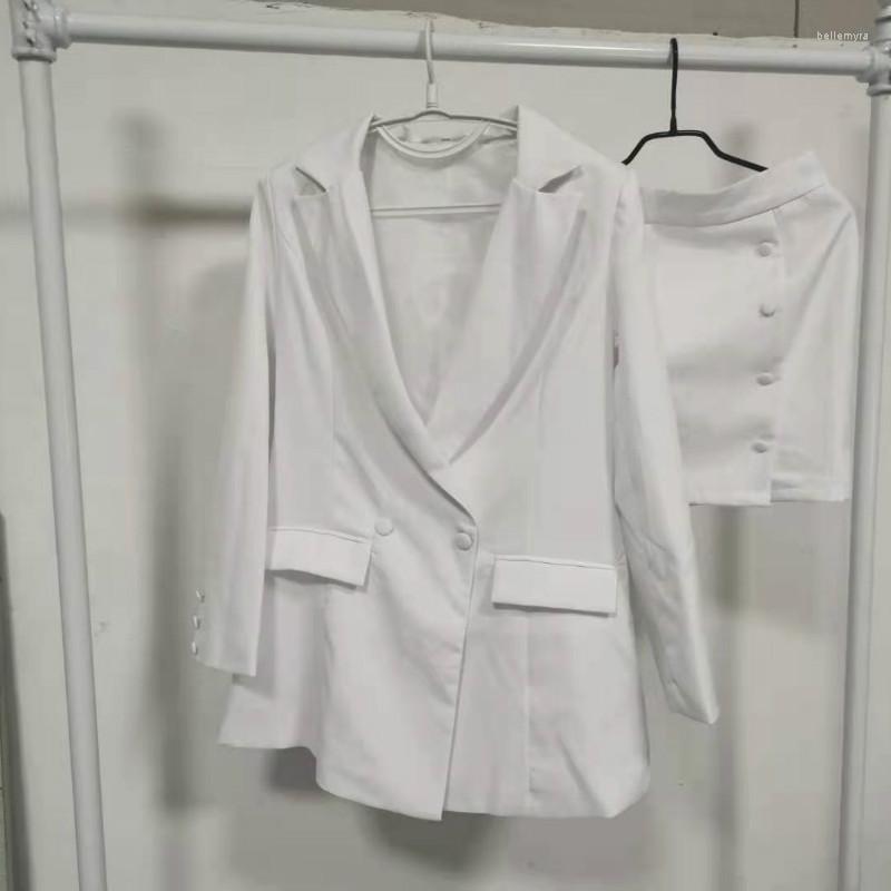 

Two Piece Dress 2022 Woman Blazer Mini Skirts One Women Double Breasted Blazers And Skirt Suit Office Lady Work Wear With Buttons, Red suits