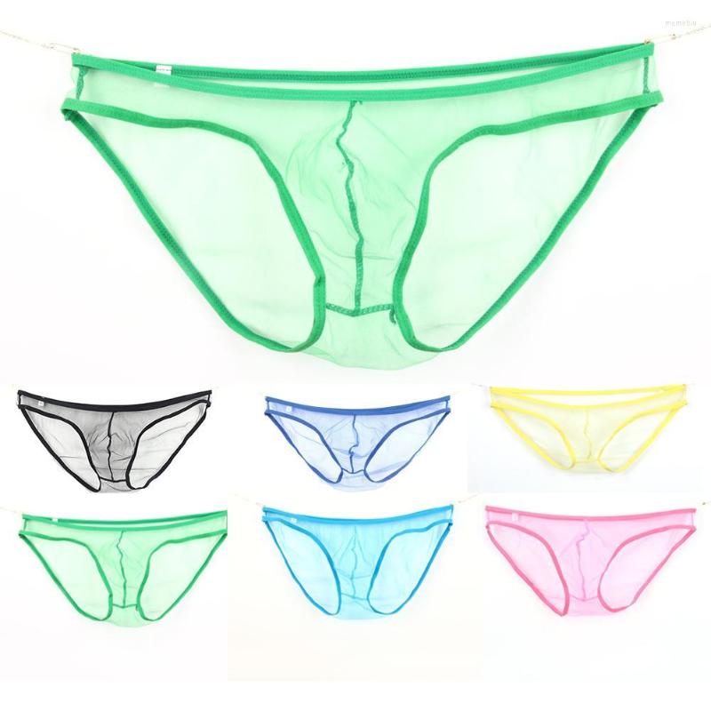 

Underpants Men Sexy See-Through Mesh Solid Color T-Back Thong Briefs Low Rise Underwear, Sapphire blue
