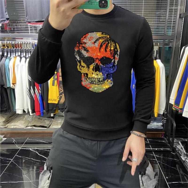 

Men's Hoodies And Winter Autumn Fashion Round Neck Leisure Warm High Quality Skull Rhinestone Men's Hoodie Slim Fit Sweatshirt, As picture shown
