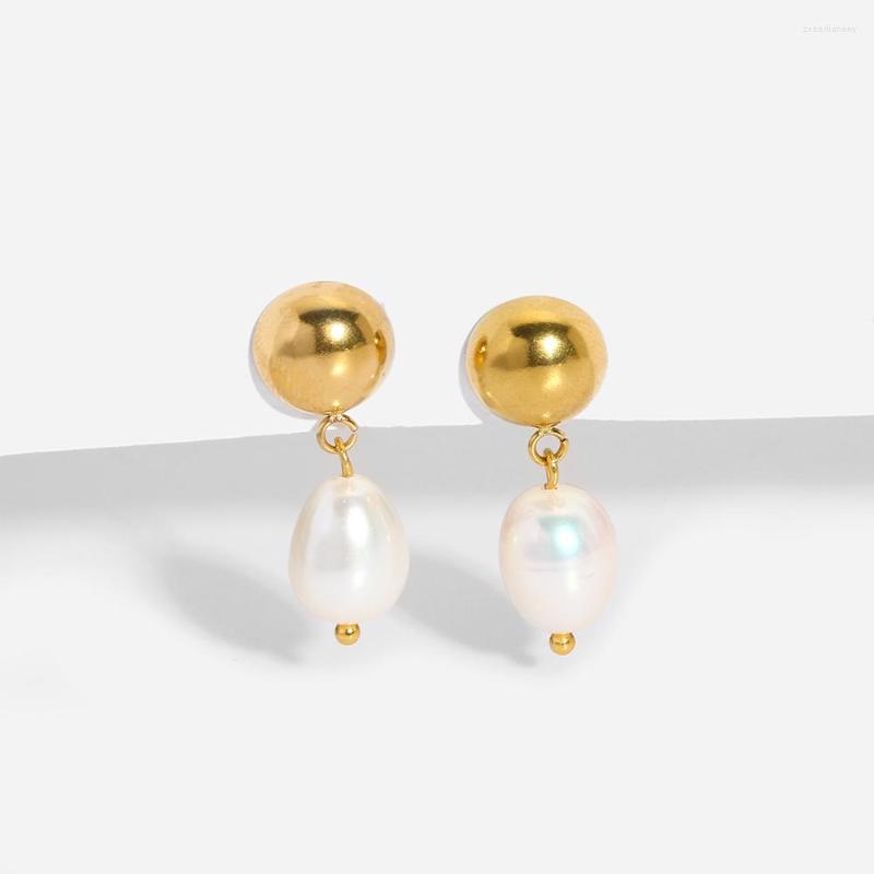 

Stud Earrings 2022 Natural Pearl Round For Women Metal Gold Plated Freshwater Dangle Lover Gift