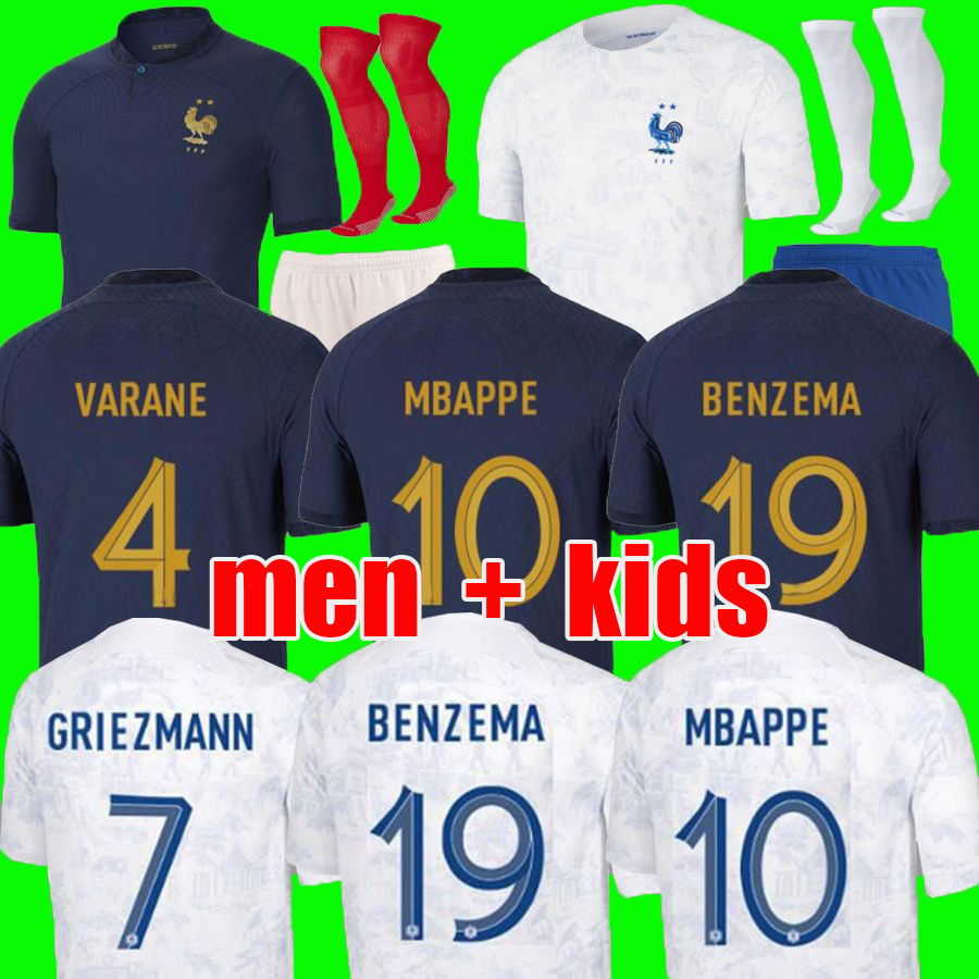 

Maillots de football 2022 World Cup Soccer Jersey FRENCH BENZEMA Football Shirts MBAPPE GRIEZMANN POGBA KANTE maillot foot kit Shirt hommes enfants MEN Kids, 2022 home adult