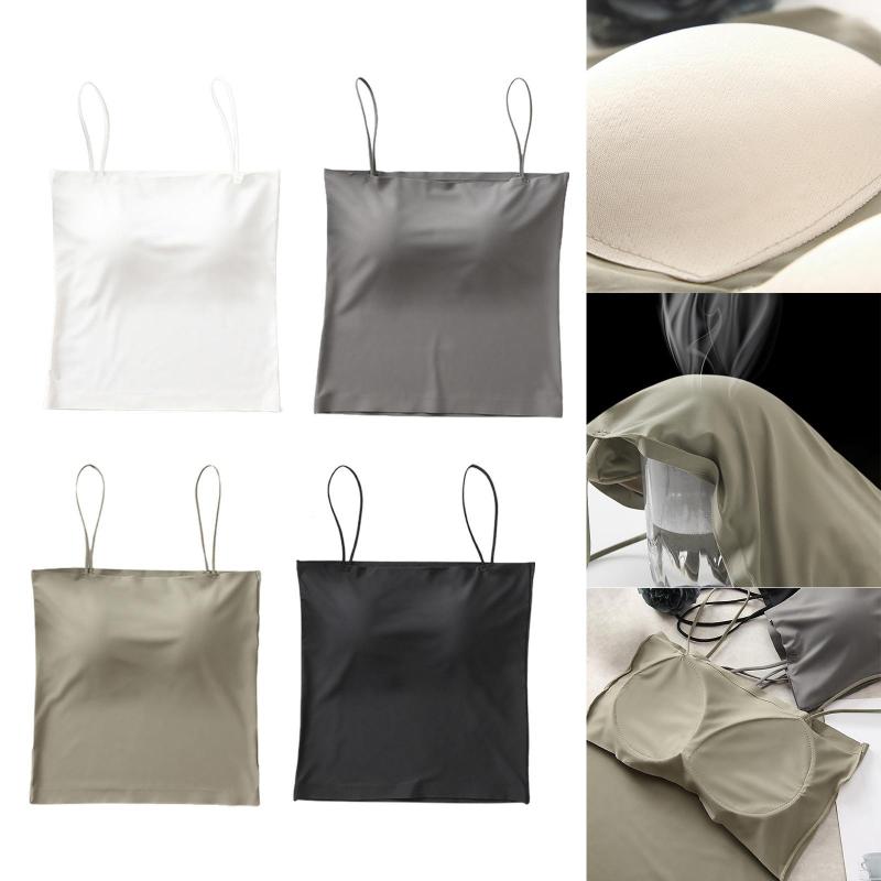 

Camisoles & Tanks Spaghetti Strap Crop Tank Top With Shelf Bra Solid Camisole Sleeveless Stretch  Tube Cami, Black