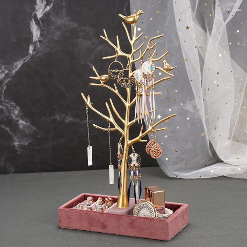 

Jewelry Pouches Display Tree Stand Ring Storage Rack Earrings Necklace Holder Box Tower