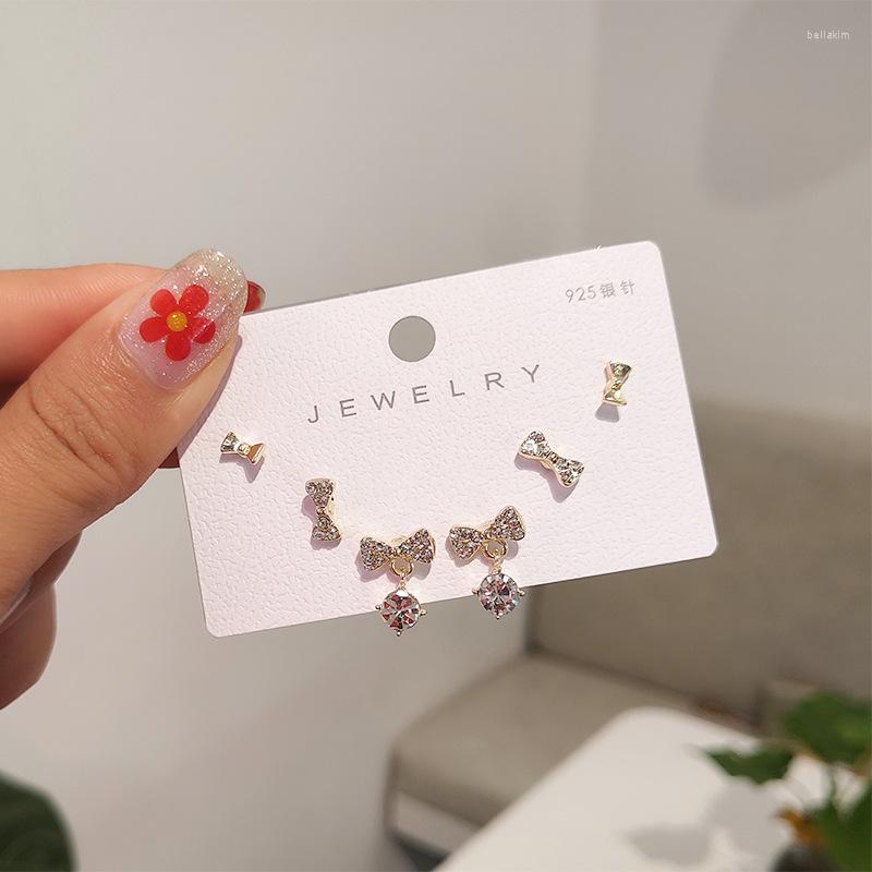 

Stud Earrings Exquisite 925 Silver Needle With Diamond Small Women Set Daisy Bow Flower Simple 2022 Selling Jewelry Party Gifts