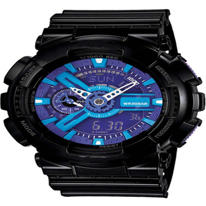 

Sports digital Men's quartz Watch Waterproof World Time Automatic Hand light 20 color large dial full feature oak series, 10