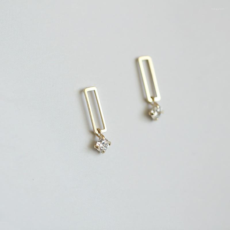 

Stud Earrings GOLDtutu 9k Solid Gold Unique Rectangle Plate Bar Dangle Drop Crystal Earring Minimal Simple Dainty Style