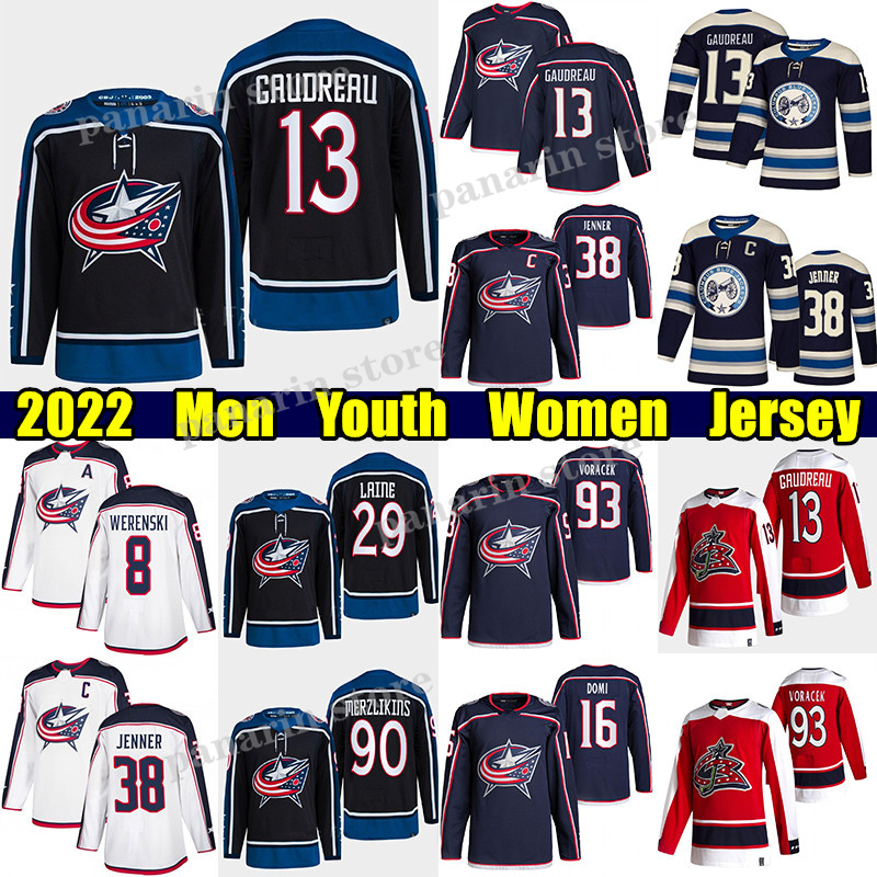 

#13 Johnny Gaudreau Reverse Retro hockey jersey #38 Boone Jenner Blue Jackets#29 Patrik Laine Elvis Merzlikins Gustav Nyquist Jakub Voracek Zach Werenski jerseys, Navy blue men