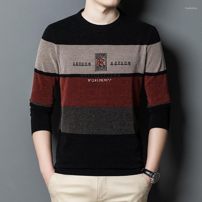 

Men's Sweaters MLSHP Wide Stripe Long Sleeve Mens Spring And Autumn Round Collar Jacquard Pullovers Casual Male 3XL, Green