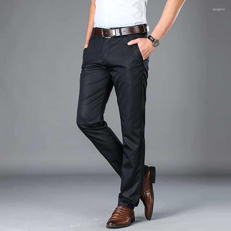 

Men's Pants BROWON 2022 Spring Summer Mens Smart Casual Regular Straight Pocket Details Full Length Male Trousers Big Size 29-42, Black