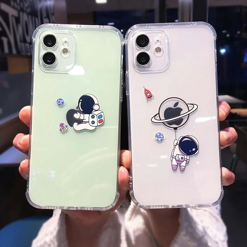

Soft Cute Astronaut Phone Cases For iPhone 11 12 13 14 Pro Max XS X XR 7 8 plus mini SE Transparent Shockproof Cases Cover