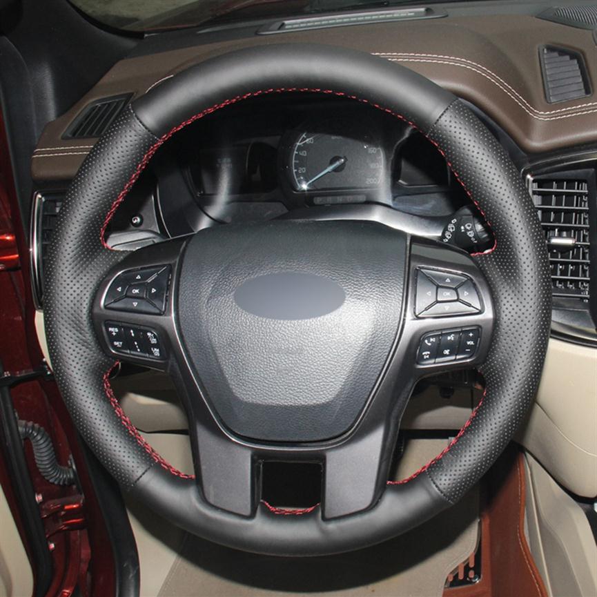 

Hand-stitched Black Artificial Leather Car Steering Wheel Cover for Ford Ranger 2016 2017 2018 2019 Everest 2016 2017 2018 20192672