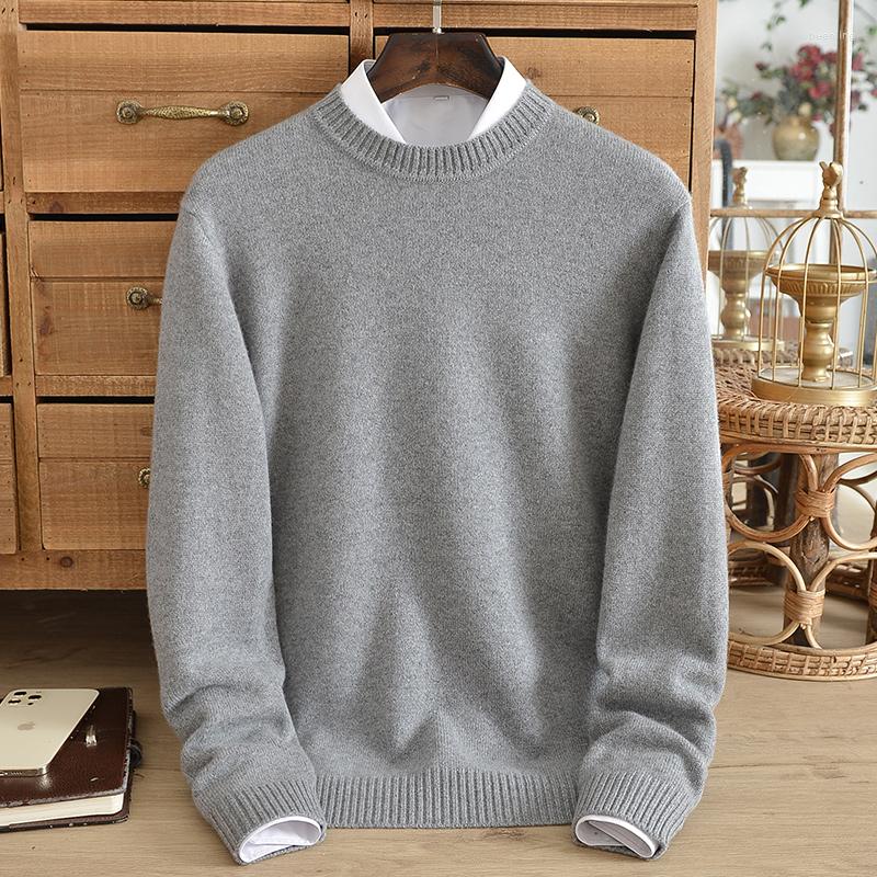 

Men' Sweaters Solid Color Cashmere Sweater Men' Pure Round Neck Thickened Knitted Winter Warm Bottoming Youth High-end, Black