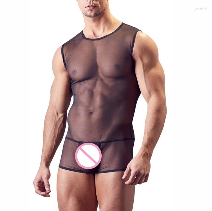 

Undershirts Sexy Underwear Singlet Mens Bodysuit Gays See Through Tank Tops Vest Jockstrap G-string Thongs Sissy Panties Nightclub One-Piece, Black