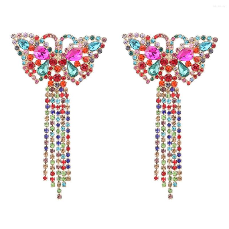 

Stud Earrings Butterfly-Shaped Colorful Rhinestone Metal Long Crystal Chain Tassels Jewelry Accessories For Women