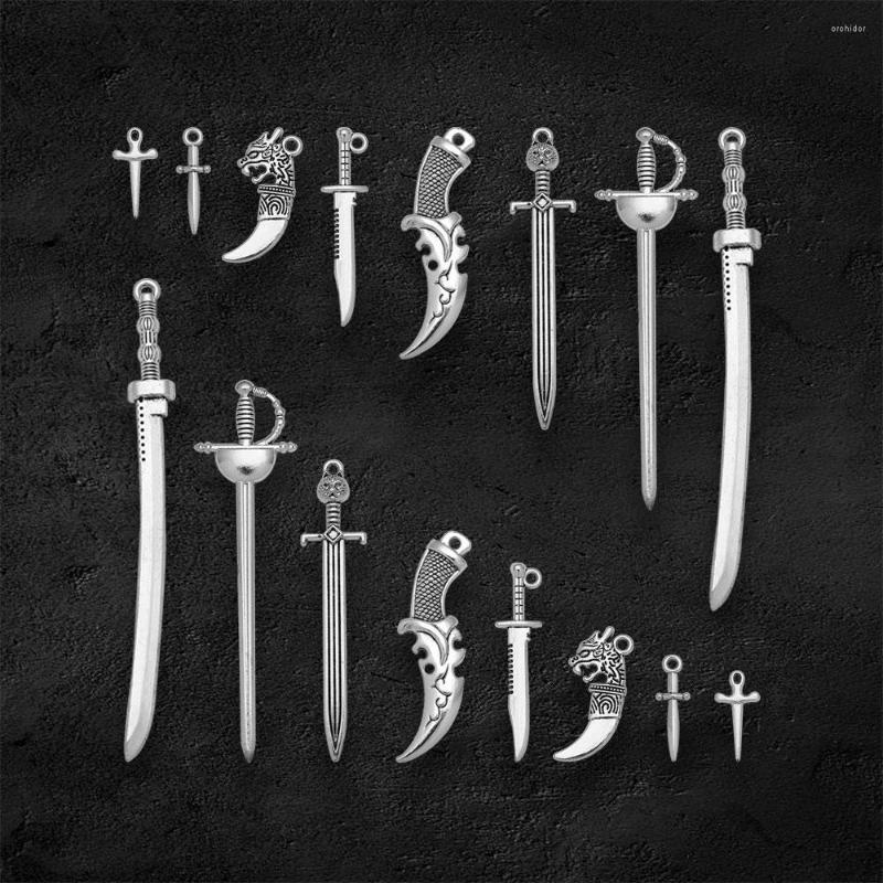 

Charms Antique Silver Plated Knife Sword Dragon Cross Pendants For Diy Keychain Jewelry Making Findings Supplies Accessories