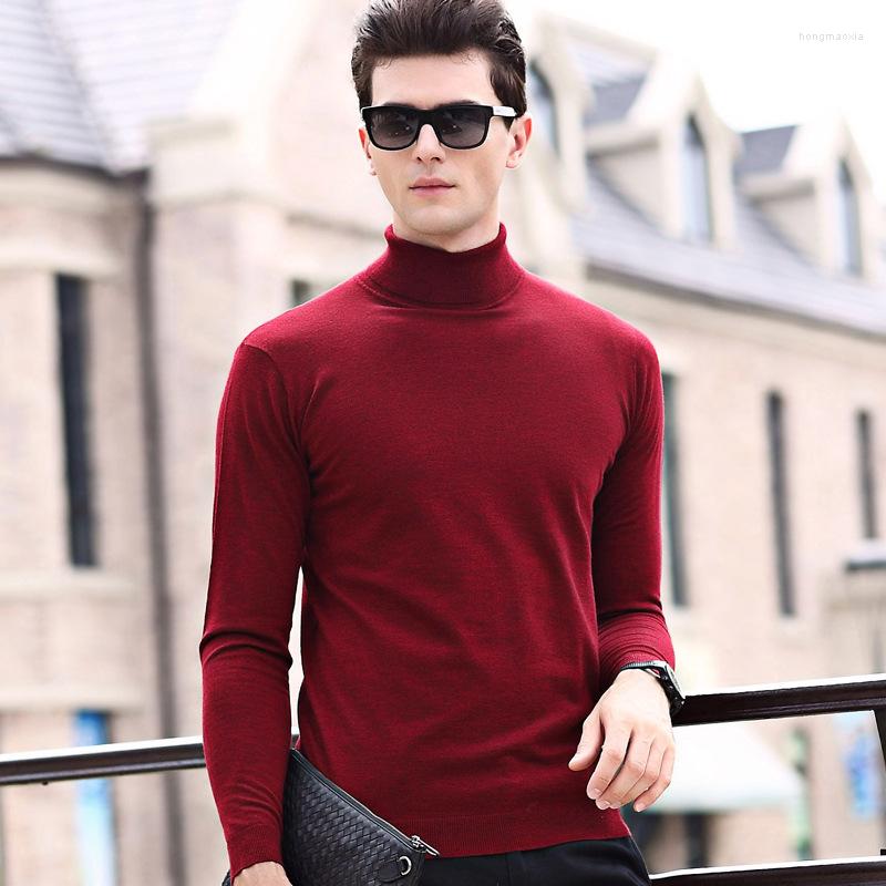 

Men's Sweaters 2022 Brand Autumn Winter Men's Turtleneck Sweater Thin Knitted For Male Pure Color Tops, Black