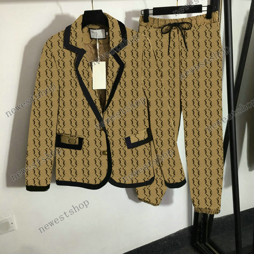 

Womens Tracksuits western Blazer designer autumn luxury women Single breasted lapel Cooperative outwear suit casual double letter print leisure pants Blazers, Khaki