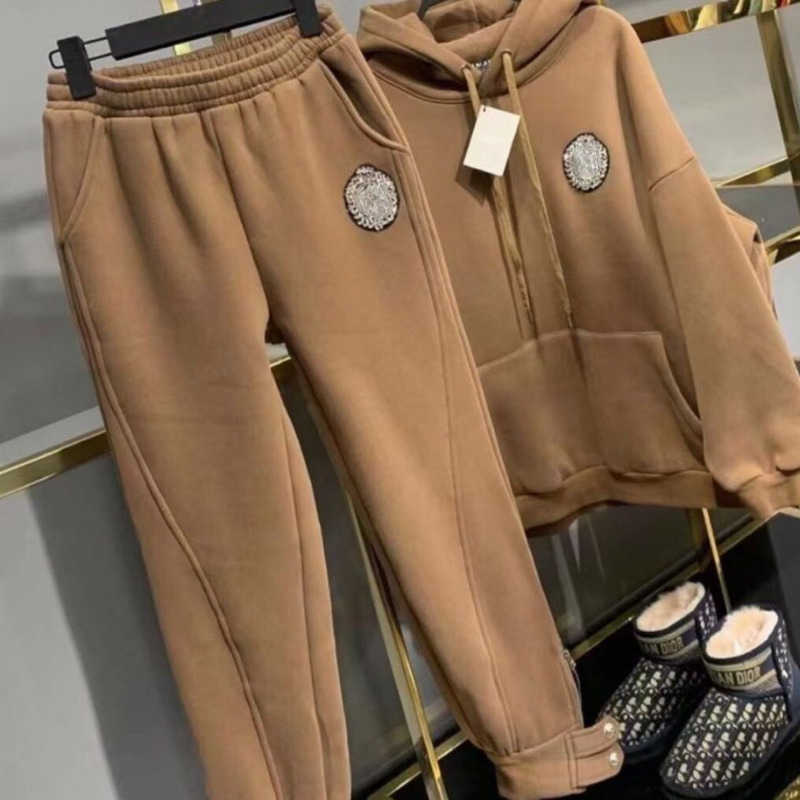

Fashion womens tracksuit Balm designer hoodie sweatpants two-piece technology fleece zipper jacket pants suit women B embroidery hoody, Camel