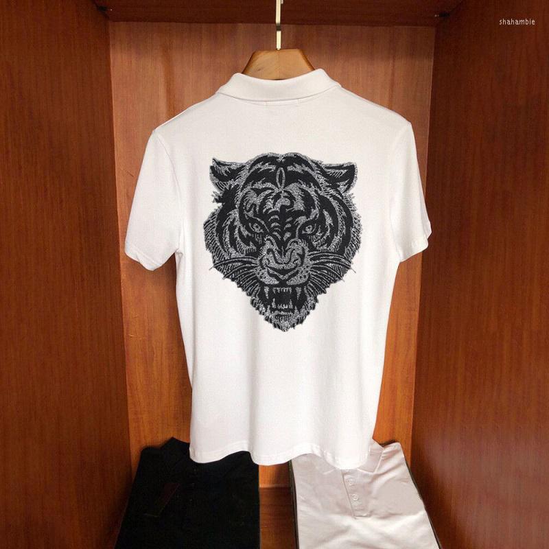 

Men's Polos Comfortable Summer Short Sleeve High Quality Polo Shirt Diamond Heavy Craft Tiger Domineering Design Asia M-5XL, As shown asian size