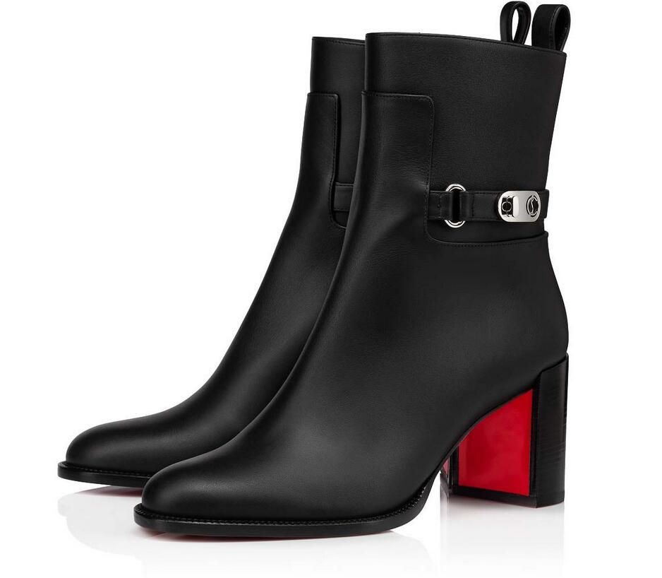 Designer de luxe Winter LockKate Botta Femmes Bottes Talons Hauts En Cuir De Veau Noir Lady Pointu Toe Booties Party Mariage Bridal Combat Boot E