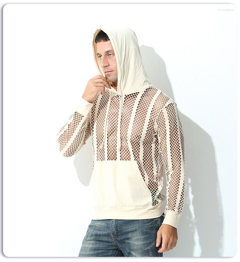 

Men' Hoodies Mesh Loose Men' Sweater Youth Fashion Sexy Solid Casual Long Sleeve Sports Breathable Hoodie, Black