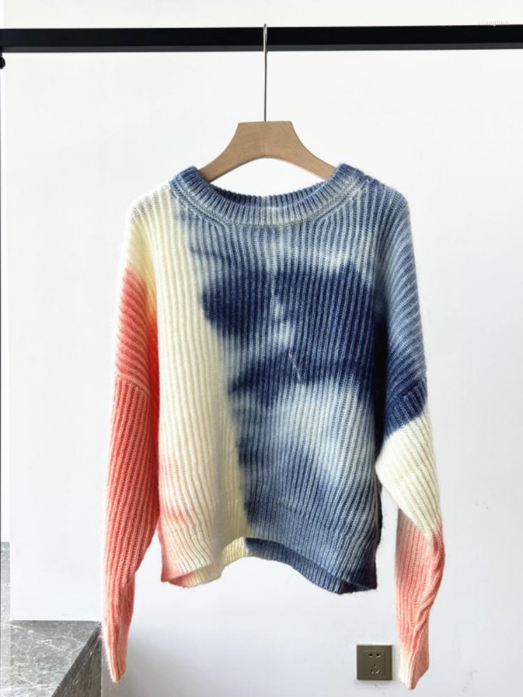 

Women's Sweaters 2022 Autumn And Winter Women Sweater Tie-dye Bat Sleeve Round Neck Pullover Loose Knitted Thick, Mixed
