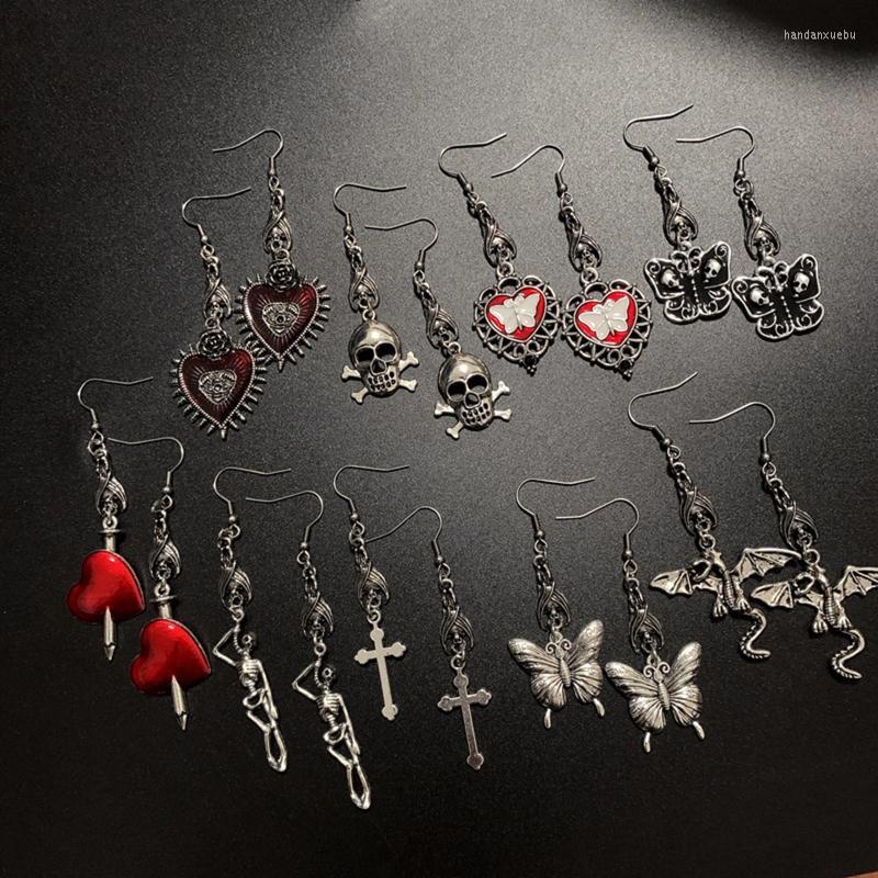 

Dangle Earrings 9Pcs Punk Rock Set For Women Girl Fashion Jewelry Gift Gothic Fish Hook Earring Skull Butterfly Pendant