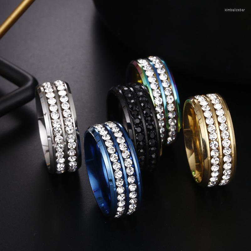 

Wedding Rings Trendy Luxury Jewelry Titanium Steel Diamond-Studded Korean Double Diamond Zircon High Grade Stainless Ring Men