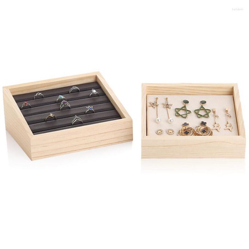 

Jewelry Pouches Wood Velvet Ring Earrings Organizer Ear Studs Display Stand Holder Rack Showcase Plate Fashion Box Case Casket