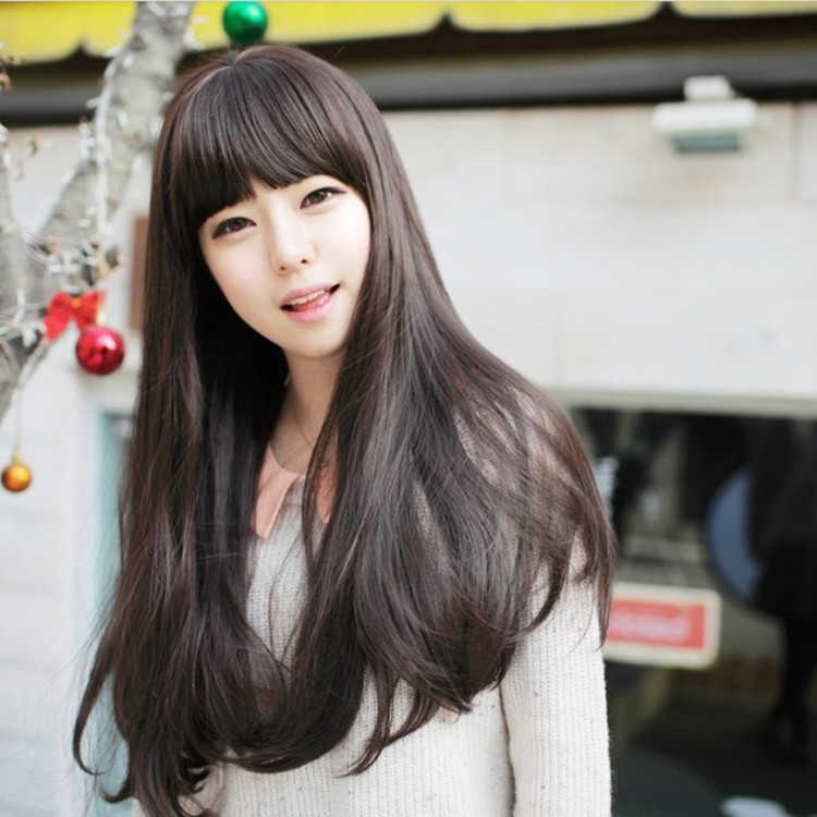 

Hair Lace Wigs Fashion Women's Bangs Long Straight Hair Korean Wig Headgear, Black