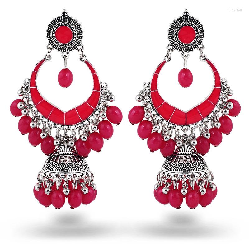 

Dangle Earrings Ethnic Rose Red For Women's Crystal Long Water Drop Tassel Vintage Alloy Geometric Jewelry
