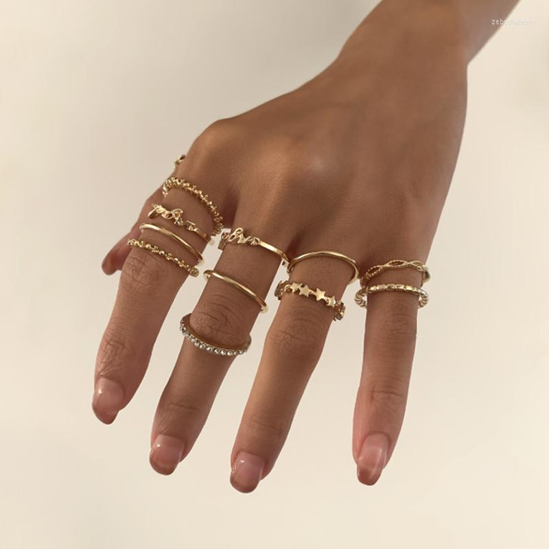 

Wedding Rings Trendy Sweet And Cool Wind Multi-letter Star Ring Set Female European American Hip-hop Diamond Glossy Bracelet