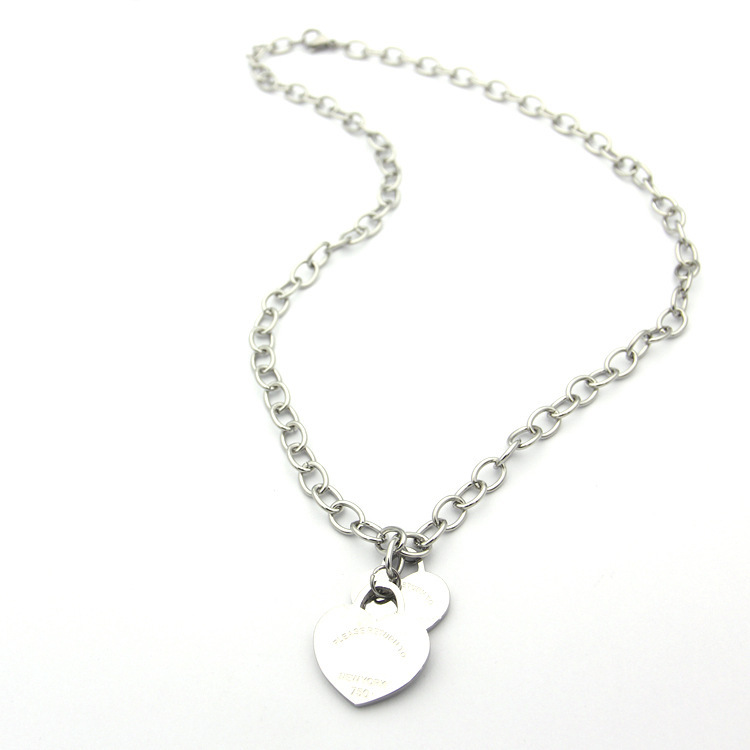 

pendant necklaces designer jewelry chains luxury Four leaf flower diamond drop oil titanium steel double heart thick couple necklace