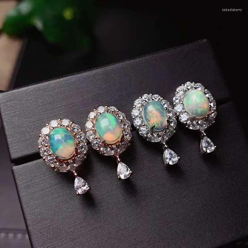 

Stud Earrings NATURAL ETHIOPIAN WELO FIRE OPAL CABOCHON Earring 925 Silver 6x8mm