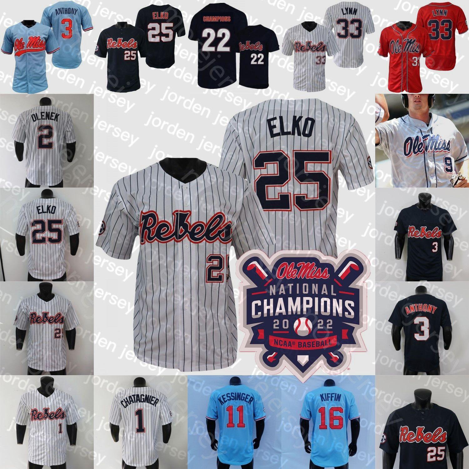 

NEW Baseball Jerseys 2022 World Series Champions WS Ole Miss Jersey NCAA Baseball College Tim Elko Lance Lynn Knox Loposer TJ McCants Harris, Pinstripe 2022