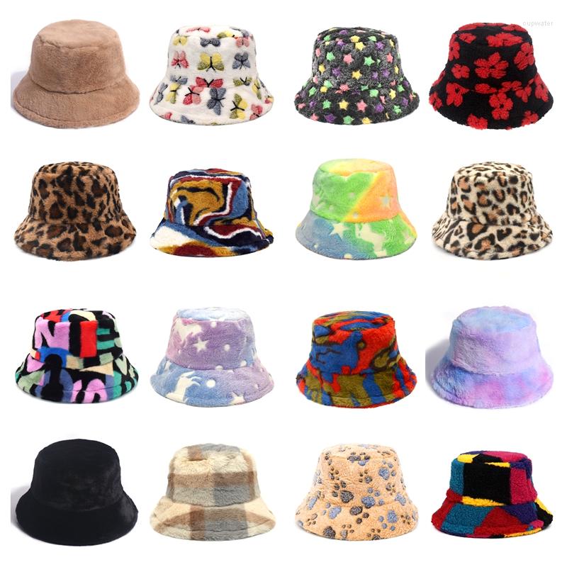 

Berets Winter Bucket Hat For Women Panama Soft Warm Hats Female Vintage Faux Fur Fisherman Women's Fashion Cap Drop, Solid 5
