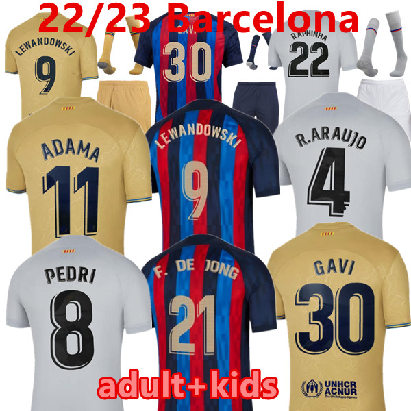 

22/23 LEWANDOWSKI ANSU FATI soccer jerseys 2022-23 FC Barcelona de football MEMPHIS PEDRI ADAMA AUBA FERRAN 2022 2023 KOUNDE GAVI F. DE JONG DEST men kids kits shirts, Grey