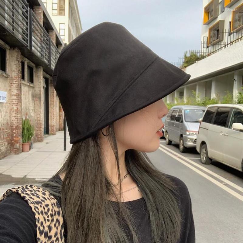 

Berets Spring Summer Women Bucket Hat Solid Color Suede Cap Girls Wide Brim Fisherman Caps Outdoor Sun Hats, Suede khaki