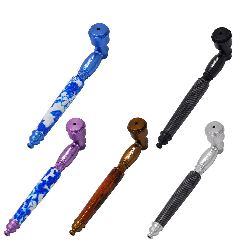 

cigarette Aluminum alloy METAL PIPE blue and white porcelain splicing wood handle pipe new product bongs