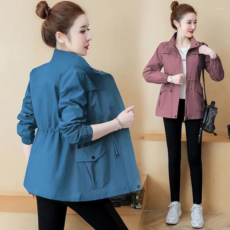 

Women's Trench Coats Chic Windbreaker Jacket Women Spring Autumn Loose Outwear Tops 2022 3XL Waist Jackets Blue Black Fashion Female Coat, Khaki